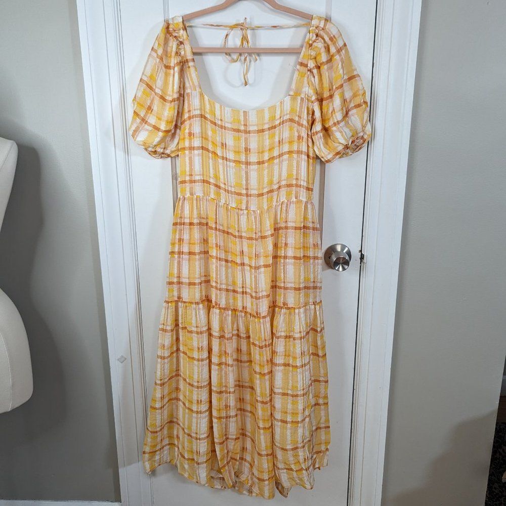 ASTR | Yellow Orange Plaid Midi Dress Size Medium